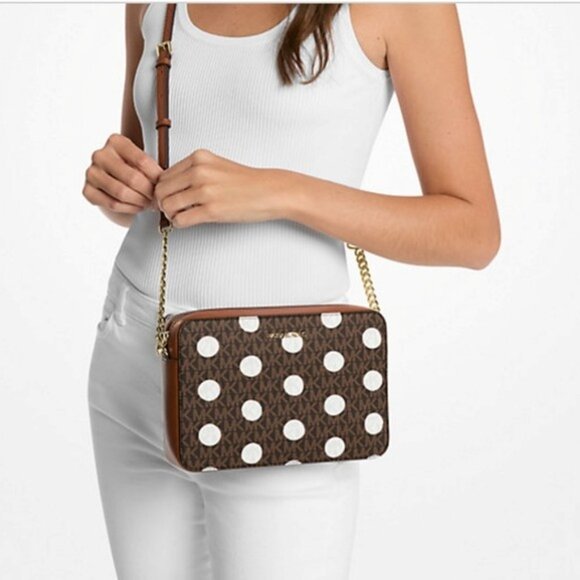 Michael Kors Jet Set Large Polka Dot Signature Logo Crossbody Bag NWT - Picture 4 of 7